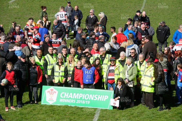 040519 - Pontypool v Trebanos - WRU National Championship - Pontypool supporters celebrate winning the WRU National Championship with the team