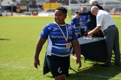 210525 - Pontypridd Schools v Bridgend - WSRU Junior Group - U11’s DC Thomas Cup Final - Bridgend players collect their medals at full time