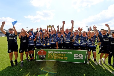 210525 - Pontypridd Schools v Bridgend - WSRU Junior Group - U11’s DC Thomas Cup Final - Bridgend players celebrate lifting the trophy at full time