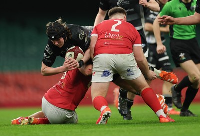 111225 - Pontypridd U16 Schools v Llanelli U16 Schools, Dewar Shield Final - Alfie Harris of Pontypridd Schools is tackled