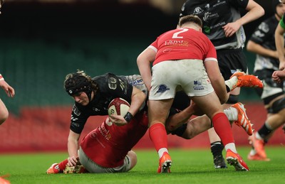 111225 - Pontypridd U16 Schools v Llanelli U16 Schools, Dewar Shield Final - Alfie Harris of Pontypridd Schools is tackled