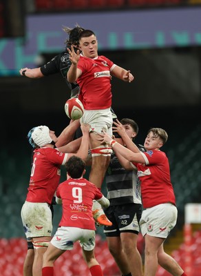 111225 - Pontypridd U16 Schools v Llanelli U16 Schools, Dewar Shield Final - Szymon Dominiak of Llanelli Schools takes the line out