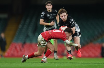 111225 - Pontypridd U16 Schools v Llanelli U16 Schools, Dewar Shield Final - Jake Ayers of Pontypridd Schools is tackled
