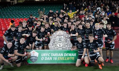 111225 - Pontypridd U16 Schools v Llanelli U16 Schools, Dewar Shield Final - Pontypridd Schools celebrate after winning the Dewar Shield