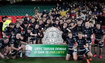 111225 - Pontypridd U16 Schools v Llanelli U16 Schools, Dewar Shield Final - Pontypridd Schools celebrate after winning the Dewar Shield