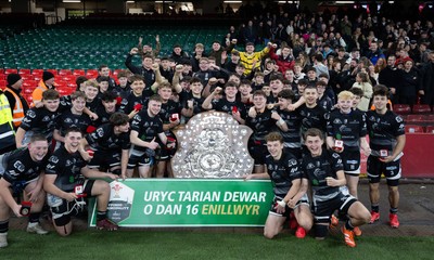 111225 - Pontypridd U16 Schools v Llanelli U16 Schools, Dewar Shield Final - Pontypridd Schools celebrate after winning the Dewar Shield