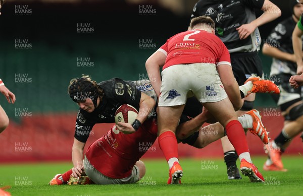 111225 - Pontypridd U16 Schools v Llanelli U16 Schools, Dewar Shield Final - Alfie Harris of Pontypridd Schools is tackled