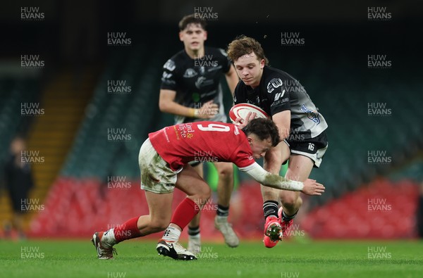111225 - Pontypridd U16 Schools v Llanelli U16 Schools, Dewar Shield Final - Jake Ayers of Pontypridd Schools is tackled