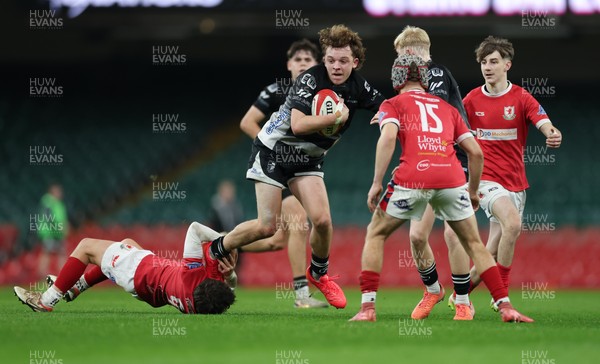 111225 - Pontypridd U16 Schools v Llanelli U16 Schools, Dewar Shield Final - Jake Ayers of Pontypridd Schools is tackled