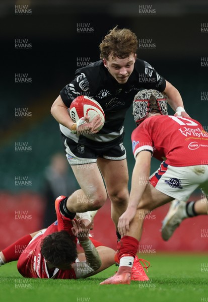 111225 - Pontypridd U16 Schools v Llanelli U16 Schools, Dewar Shield Final - Jake Ayers of Pontypridd Schools is tackled