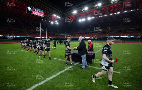 111225 - Pontypridd U16 Schools v Llanelli U16 Schools, Dewar Shield Final - Pontypridd Schools are presented with their winners medals