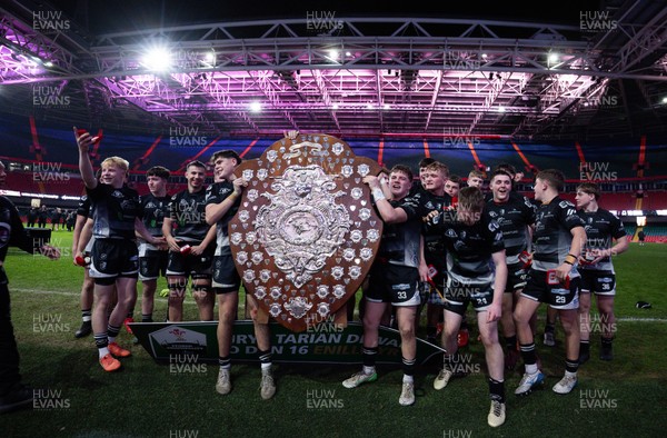 111225 - Pontypridd U16 Schools v Llanelli U16 Schools, Dewar Shield Final - Pontypridd Schools celebrate after winning the Dewar Shield