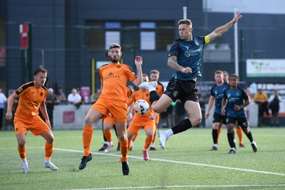 010725 - Pontypridd United v Newport County - Preseason Friendly - James Clarke of Newport County heads on goal