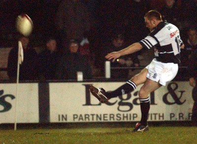 210203 - Pontypridd v Caerphilly - Welsh Premiership - Pontypridd's Brett Davey kicks