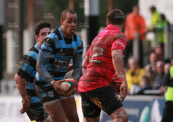 160413 Pontypridd RFC v Cardiff RFC - Principality Premiership -Cardiff's Jamie Davies takes on Pontypridd's Gary Williams