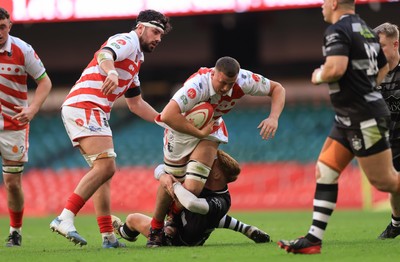 050425  Pontypridd v Cross Keys, WRU Premiership Cup Final - Mitch Barnard of Pontypridd is tackled