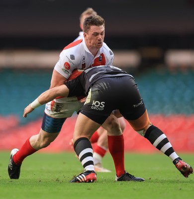 050425  Pontypridd v Cross Keys, WRU Premiership Cup Final - Louis Rocheford-Shugar of Pontypridd takes on Rhys Jones of Cross Keys