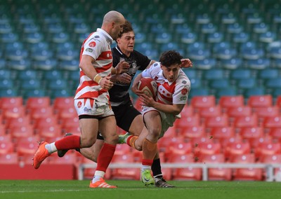 050425  Pontypridd v Cross Keys, WRU Premiership Cup Final - Joe Davies of Pontypridd is tackled short of the line