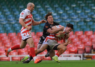 050425  Pontypridd v Cross Keys, WRU Premiership Cup Final - Joe Davies of Pontypridd is tackled short of the line