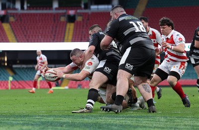 050425  Pontypridd v Cross Keys, WRU Premiership Cup Final - Kristian Parker of Pontypridd powers over to score try