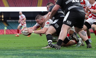 050425  Pontypridd v Cross Keys, WRU Premiership Cup Final - Kristian Parker of Pontypridd powers over to score try