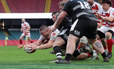 050425  Pontypridd v Cross Keys, WRU Premiership Cup Final - Kristian Parker of Pontypridd powers over to score try