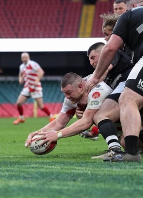 050425  Pontypridd v Cross Keys, WRU Premiership Cup Final - Kristian Parker of Pontypridd powers over to score try