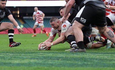 050425  Pontypridd v Cross Keys, WRU Premiership Cup Final - Kristian Parker of Pontypridd powers over to score try