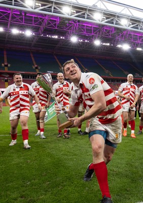 050425  Pontypridd v Cross Keys, WRU Premiership Cup Final - Louis Rocheford-Shugar of Pontypridd celebrates after winning the Premiership Cup