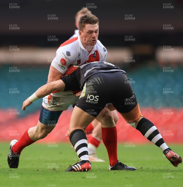 050425  Pontypridd v Cross Keys, WRU Premiership Cup Final - Louis Rocheford-Shugar of Pontypridd takes on Rhys Jones of Cross Keys