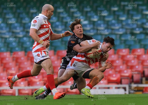 050425  Pontypridd v Cross Keys, WRU Premiership Cup Final - Joe Davies of Pontypridd is tackled short of the line