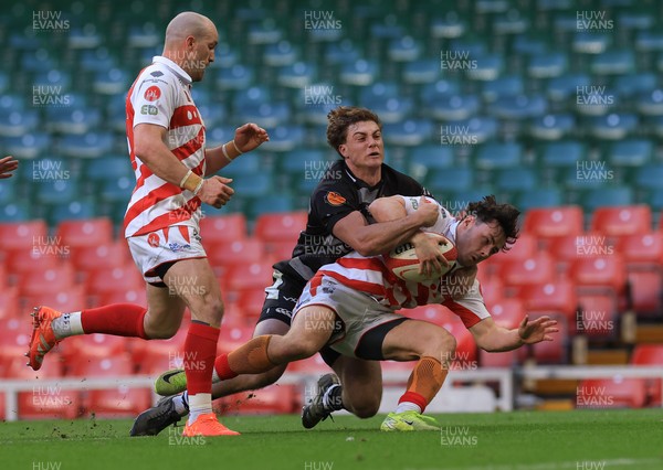 050425  Pontypridd v Cross Keys, WRU Premiership Cup Final - Joe Davies of Pontypridd is tackled short of the line