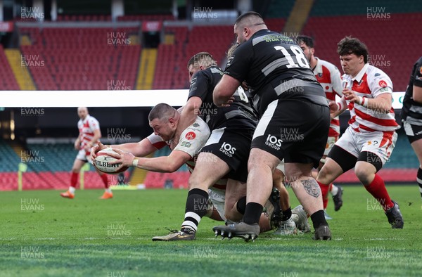 050425  Pontypridd v Cross Keys, WRU Premiership Cup Final - Kristian Parker of Pontypridd powers over to score try