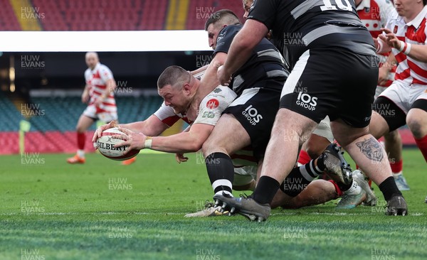 050425  Pontypridd v Cross Keys, WRU Premiership Cup Final - Kristian Parker of Pontypridd powers over to score try
