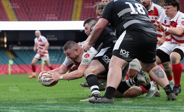 050425  Pontypridd v Cross Keys, WRU Premiership Cup Final - Kristian Parker of Pontypridd powers over to score try