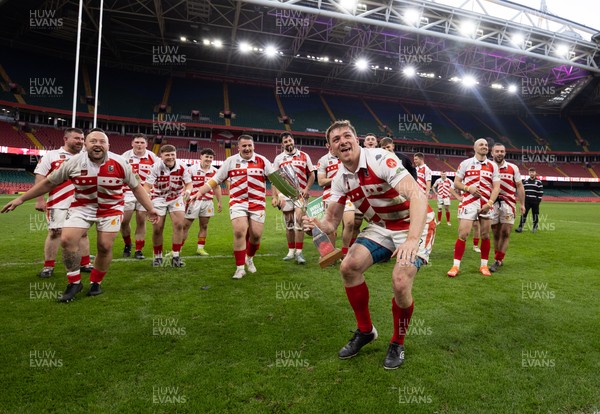 050425  Pontypridd v Cross Keys, WRU Premiership Cup Final - Louis Rocheford-Shugar of Pontypridd celebrates after winning the Premiership Cup