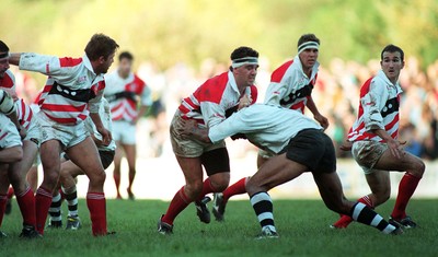 041195 - Pontypridd v Fiji - Matthew Lloyd of Pontypridd takes Opeti Turuva