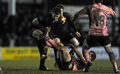 10.03.11 - Pontypridd v Neath - Principality Premiership - Gareth King of Neath is stopped. 