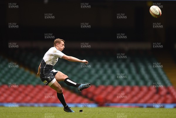 160417 - Pontypridd v RGC 1404 - National Cup Final - Ben Jones of Pontypridd kicks at goal