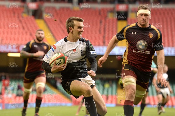 160417 - Pontypridd v RGC 1404 - National Cup Final - Lewis Williams of Pontypridd scores try