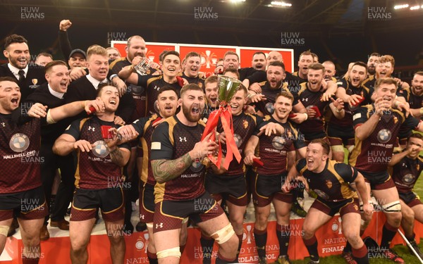 160417 - Pontypridd v RGC 1404 - National Cup Final - Maredydd Francis of RGC lifts the trophy