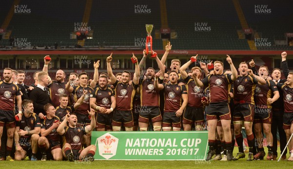 160417 - Pontypridd v RGC 1404 - National Cup Final - Maredydd Francis of RGC lifts the trophy