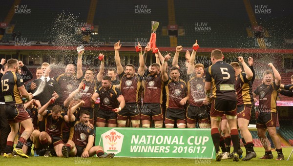 160417 - Pontypridd v RGC 1404 - National Cup Final - Maredydd Francis of RGC lifts the trophy