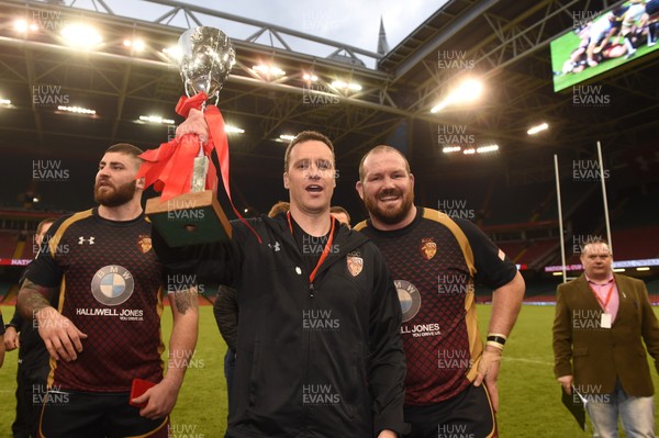 160417 - Pontypridd v RGC 1404 - National Cup Final - Mark Jones and Phil John celebrate with the trophy