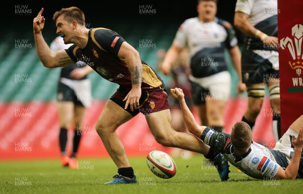 160417 - Pontypridd v RGC 1404, WRU National Cup Final - Tiaan Loots of RGC celebrates after scoring try