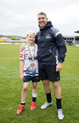 280426 - Pontypridd v Swansea, DC Thomas Cup Final - Former Wales International James Hook with his son Ollie Hookl