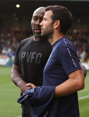 070825 - Port Vale v Cardiff City - Sky Bet League 1 - Manager Brian Barry-Murphy of Cardiff and Manager Darren Moore of Port Vale at the start of the match