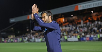 070825 - Port Vale v Cardiff City - Sky Bet League 1 - Manager Brian Barry-Murphy of Cardiff applauds the travelling fans at the end of the match