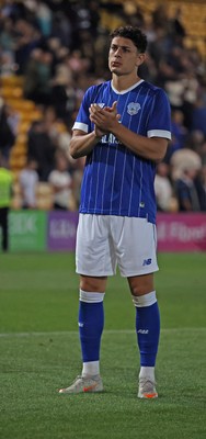 070825 - Port Vale v Cardiff City - Sky Bet League 1 - Yousef Saleh of Cardiff applauds the travelling fans