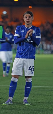 070825 - Port Vale v Cardiff City - Sky Bet League 1 - Cian Ashford of Cardiff applauds the travelling fans